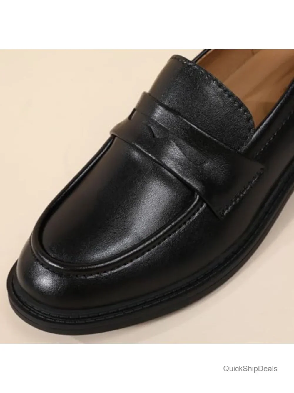 Women's Leather Penny Loafers Comfort Slip-On Business Casual Round Toe